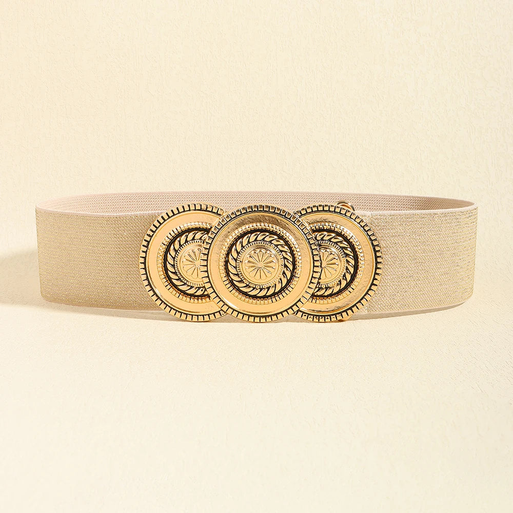Luxury Wide Elastic Waist Belt for Women – Gold Statement Buckle Stretch Fashion Belt
