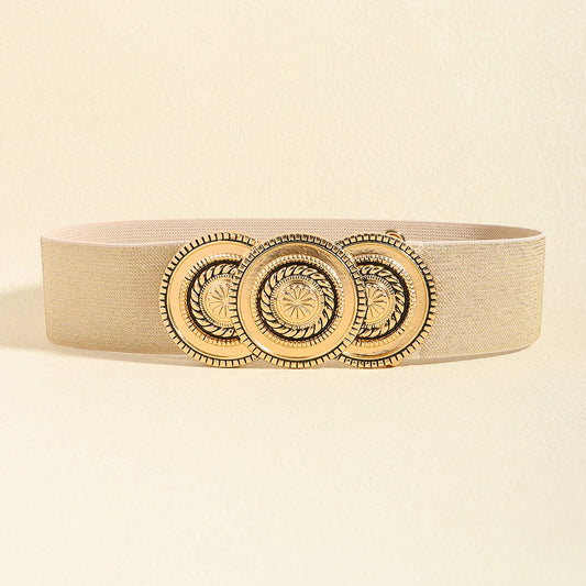 Luxury Wide Elastic Waist Belt for Women – Gold Statement Buckle Stretch Fashion Belt