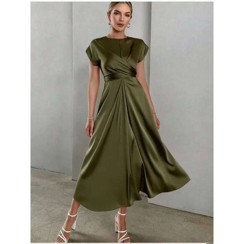 Elegant Corset Party Dress. Elegant Short Sleeve O Neck Bandage Satin Long Evening Guest Gala Cocktail Guest Dress