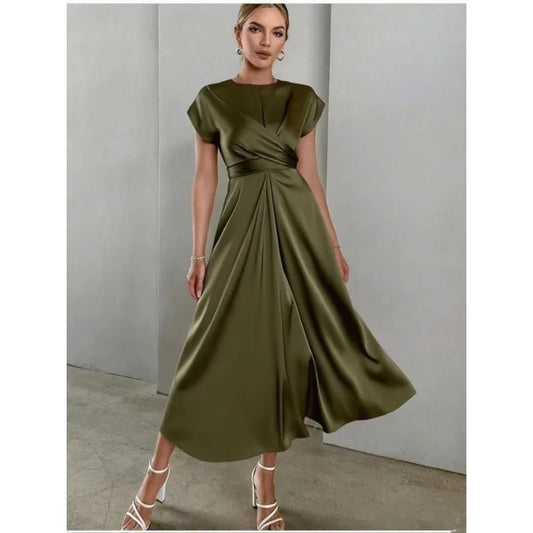 Elegant Corset Party Dress. Elegant Short Sleeve O Neck Bandage Satin Long Evening Guest Gala Cocktail Guest Dress