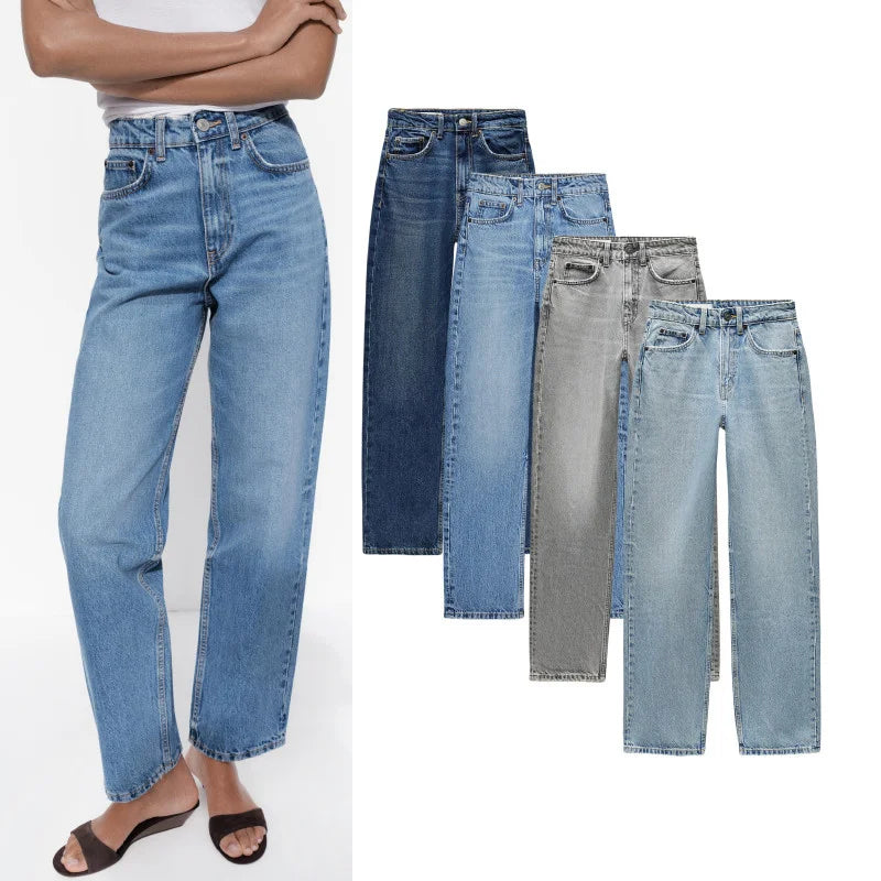 Women’s High-Waisted Straight-Leg Jeans – Classic Relaxed Fit Denim Pants