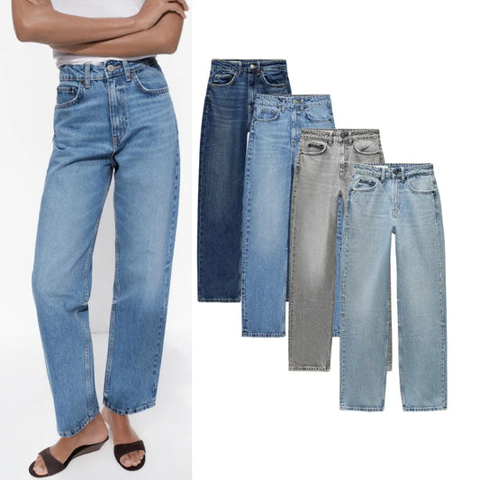 Women’s High-Waisted Straight-Leg Jeans – Classic Relaxed Fit Denim Pants