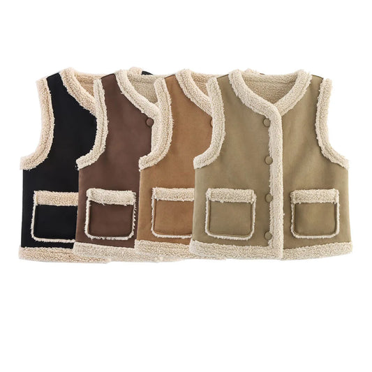 New Autumn Winter Fashionable Vest/Outerwear Jacket Double-Sided Wear/Women's Sleeveless Vest Brown Lamb Fur Retro Style Coat/Western Style.