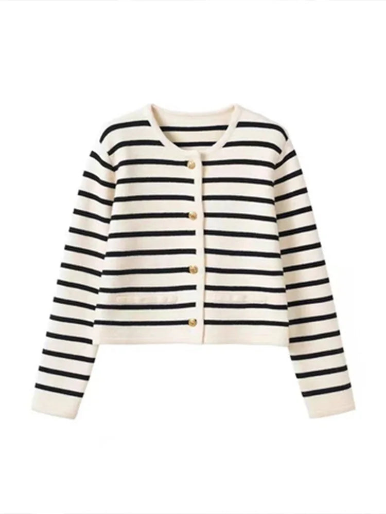 Striped Up Button up O-neck Stripe Sweater/Knitted/Cardigan/Fashion/Single Breasted Long Sleeve Wear.