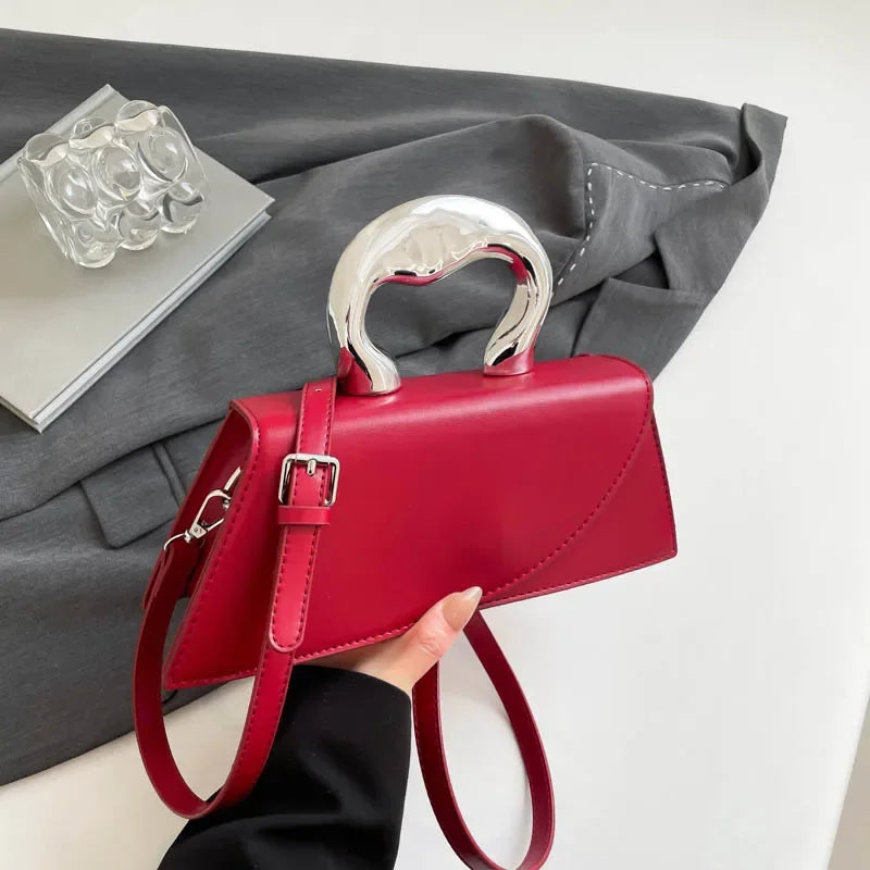 Luxury Heart Handle Mini Handbag – Structured Crossbody & Clutch Purse with Metallic Top Handle