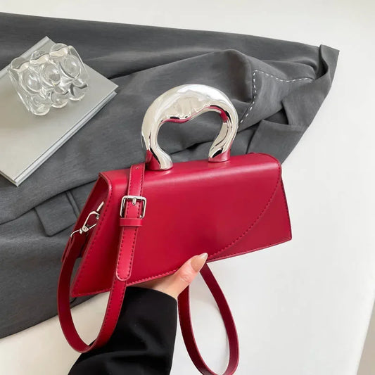 Luxury Heart Handle Mini Handbag – Structured Crossbody & Clutch Purse with Metallic Top Handle