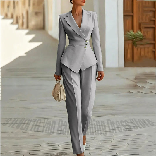 Modern Blend Boutique Luxury Tailored 2-Piece Women’s Suit Set – Elegant Slim Fit Business & Formal Blazer Trouser Outfit