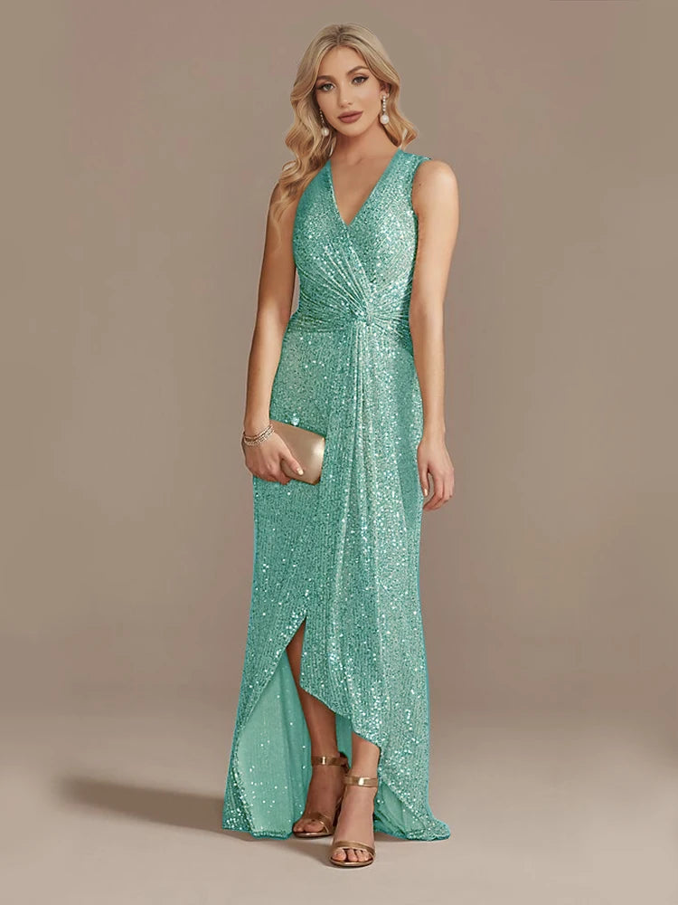 Luxury Floor Length V-Neck Evening/ Dresses Elegant Slit Party Women/Sequins Formal Cocktail Prom Gowns.