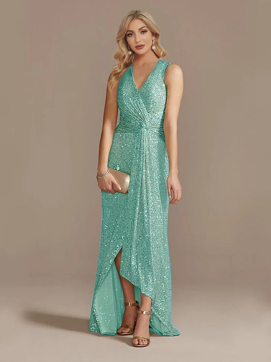 Luxury Floor Length V-Neck Evening/ Dresses Elegant Slit Party Women/Sequins Formal Cocktail Prom Gowns.