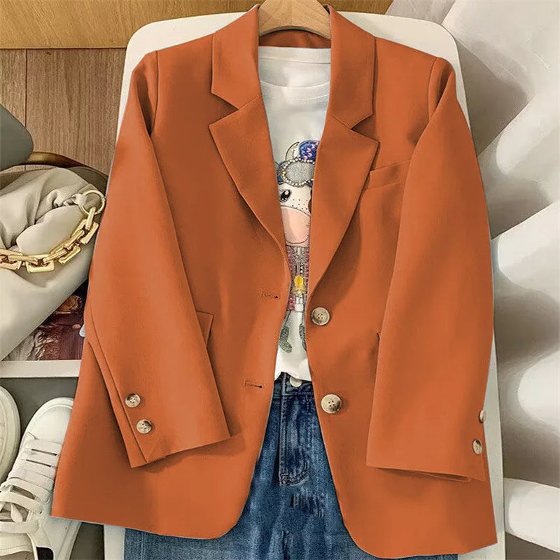 Autumn Vintage Button up Blazer/Long Sleeve Casual Slim Outerwear/V-Neck Style/Broadcloth Blazer.