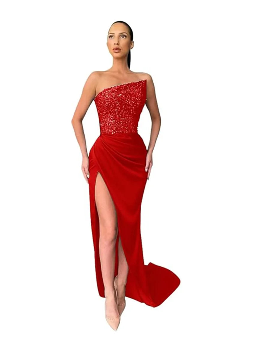 Sequin Pullover Sleeveless Mid-length/ Evening Dress/Elegant Chest Wrapping Dress.