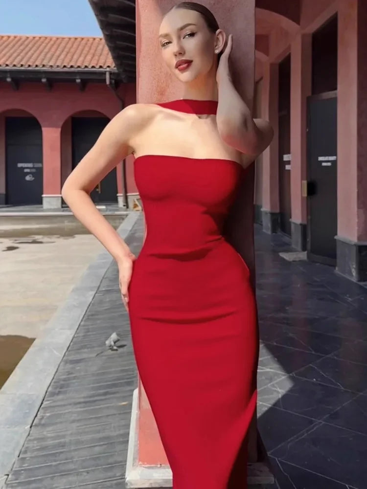 Elegant Halter Neck Bodycon Maxi Dress for Women – Strapless Backless Sleeveless Evening Party Dress | Modern Blend Boutique