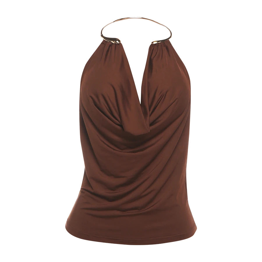 Timeless Elegance Metal Accent Halter Top