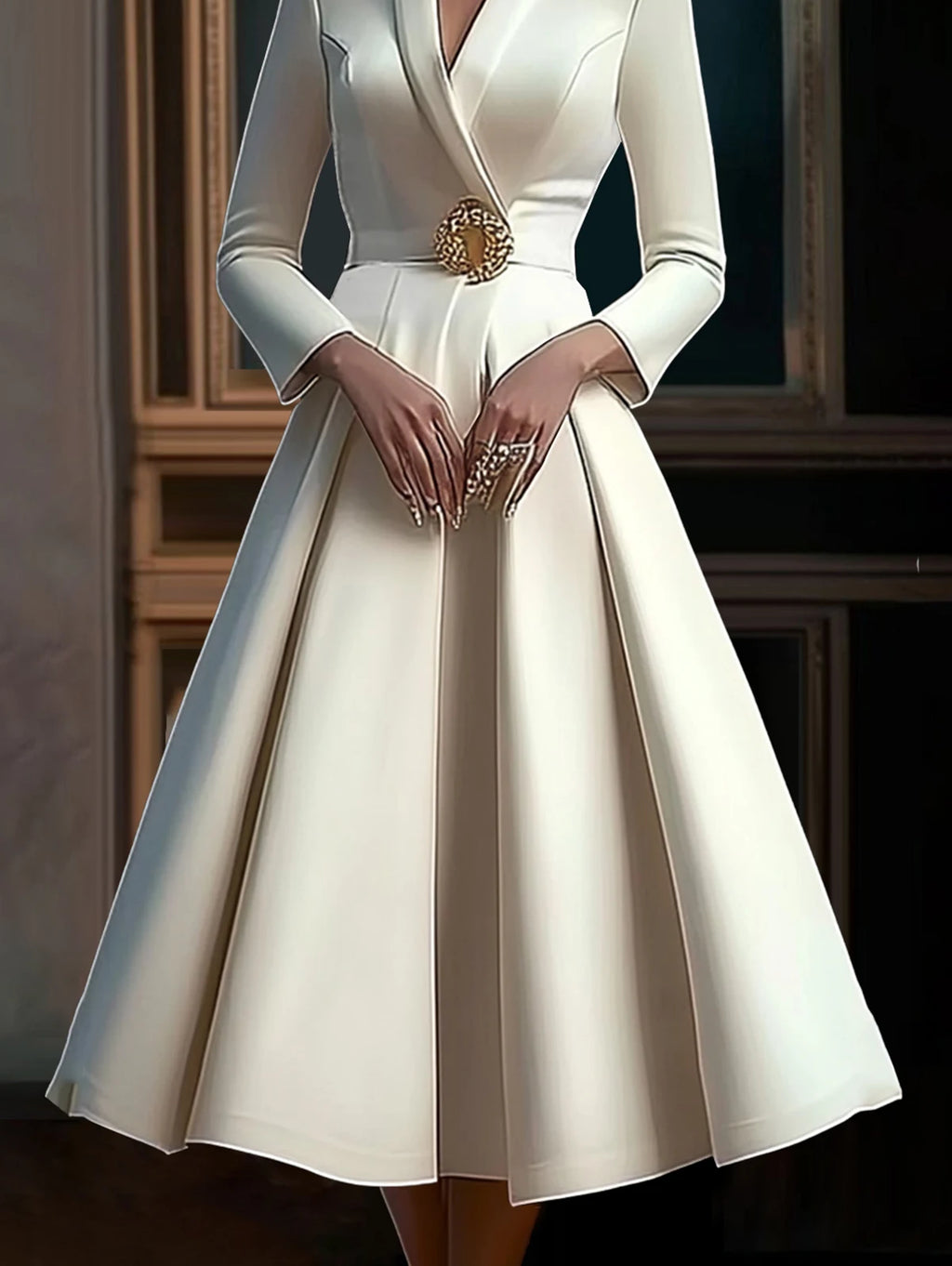 Elegant V Neck Pleated Pullover/Long Sleeved A-Line Dress/Waisted Evening Party Dress Women's Long Dress Vestidos with Belt.