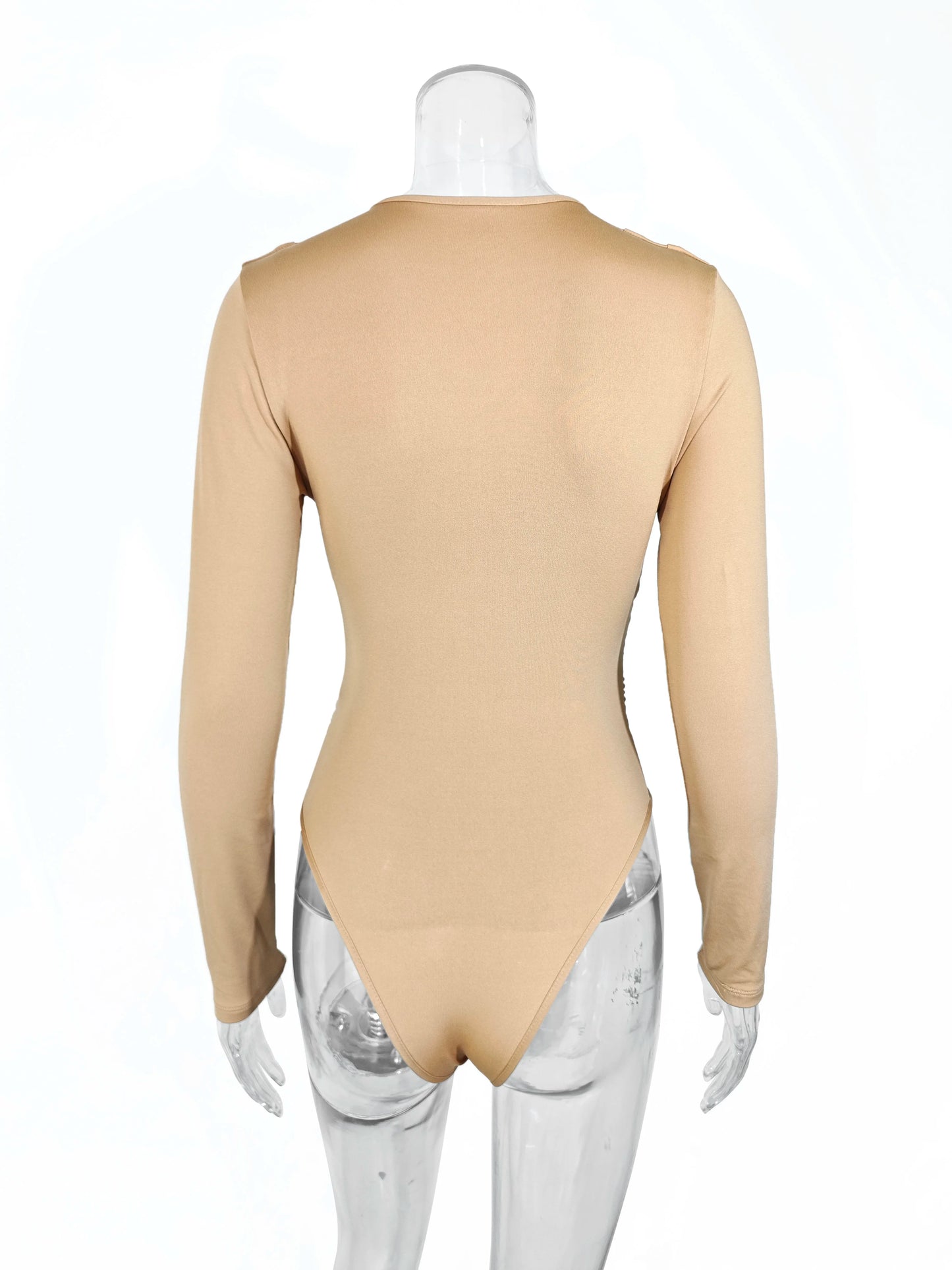 Modern Blend Boutique Deep V Wrap Bodysuit – Elegant Long Sleeve Buckle Waist Slim Fit Bodysuit for Women
