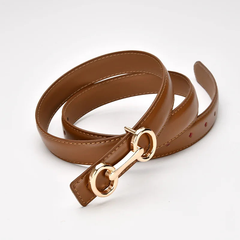 Modern 2.4cm Belt’s/Fashion Waist Belt/Cowhide Leather/Simple 8 Metal Pin Buckle Belt Leisure Dress Jeans Waistband.