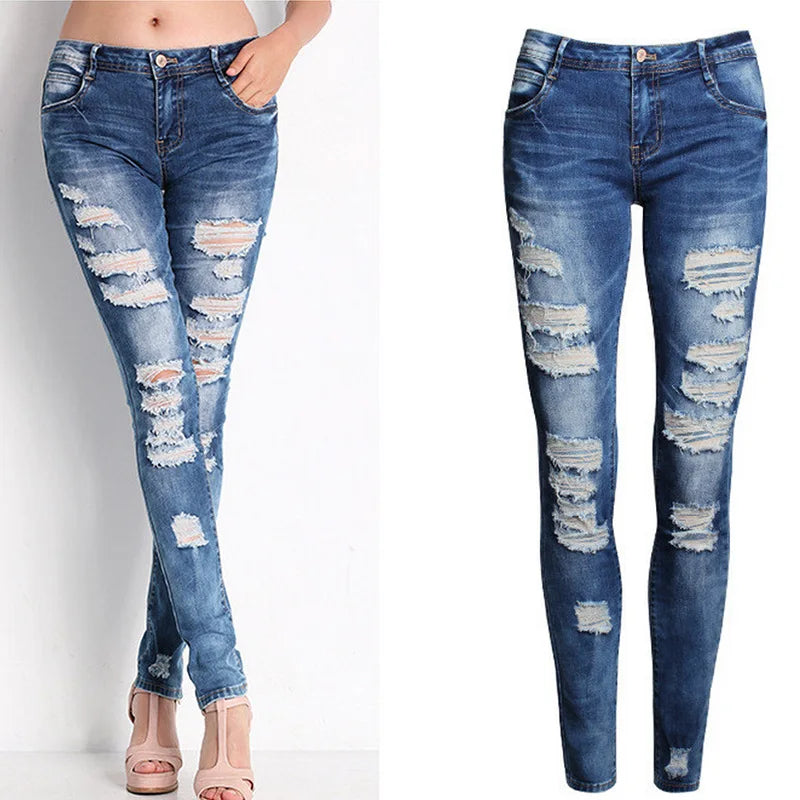 Hollow Out Ripped Denim’s/ High Waist Jeans/Elastic Designed Skinny Jeans/Vintage Stretch Style/Zipper Fly Pencil Pant’s.