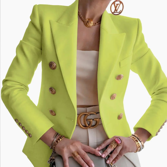 Women’s Luxury Colored Double-Breasted Blazer with Gold Buttons | Tailored Chic Statement Jacket