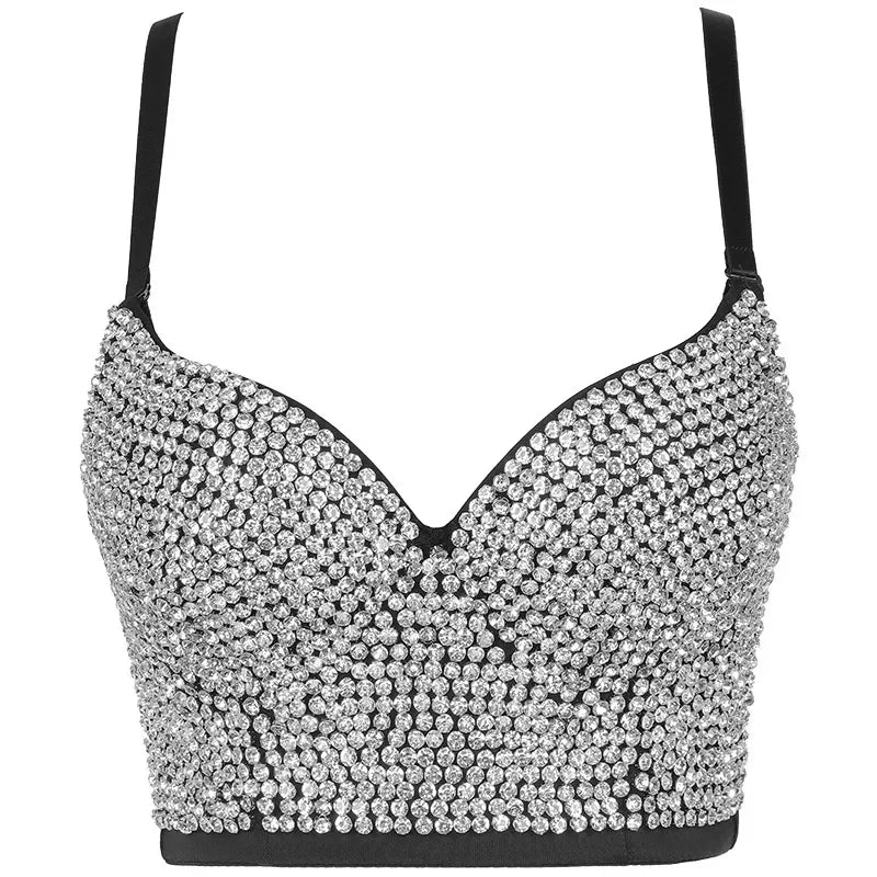 Fashion Sequined Tank Top/Shiny Shaper Push Up Bra/Sexy Halter Cropped Top/Bralette Corset Camis.
