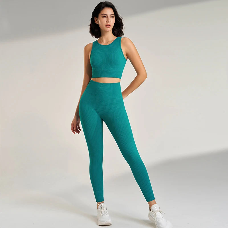 Women's Sports Fitness Suit/High Intensity Workout Shockproof Bra/High Waisted Leggings Tights Yoga Suit Training Set.