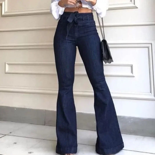High-Waist Dark Wash Flare Jeans for Women | Vintage Bell Bottom Denim Pants
