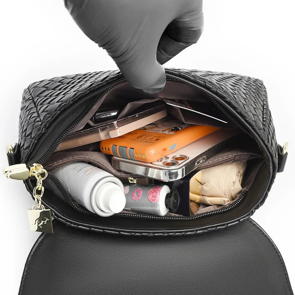 Versatile Luxury Handbag/Pu Leather Knitting/Shoulder Crossbody Bags/Cell Phone Pocket interior Zipper.