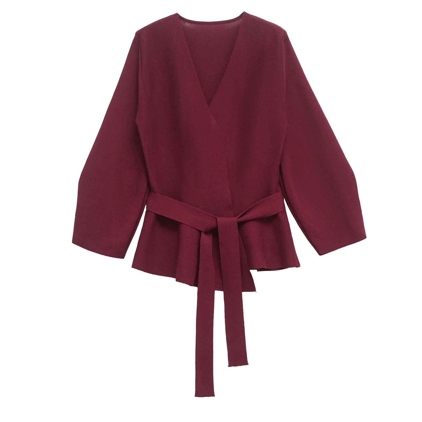 Cardigan Tuck Wrap knitted Blazer/Shoulder Pad Belt Knit Blazer/Retro V-neck Long Sleeve Versatile Female/Coat Women Clothes.