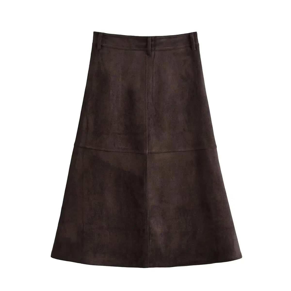 Coffee Suede Textured Half Skirt/Female High Waisted A-Line Fashion Midi Half Skirt.