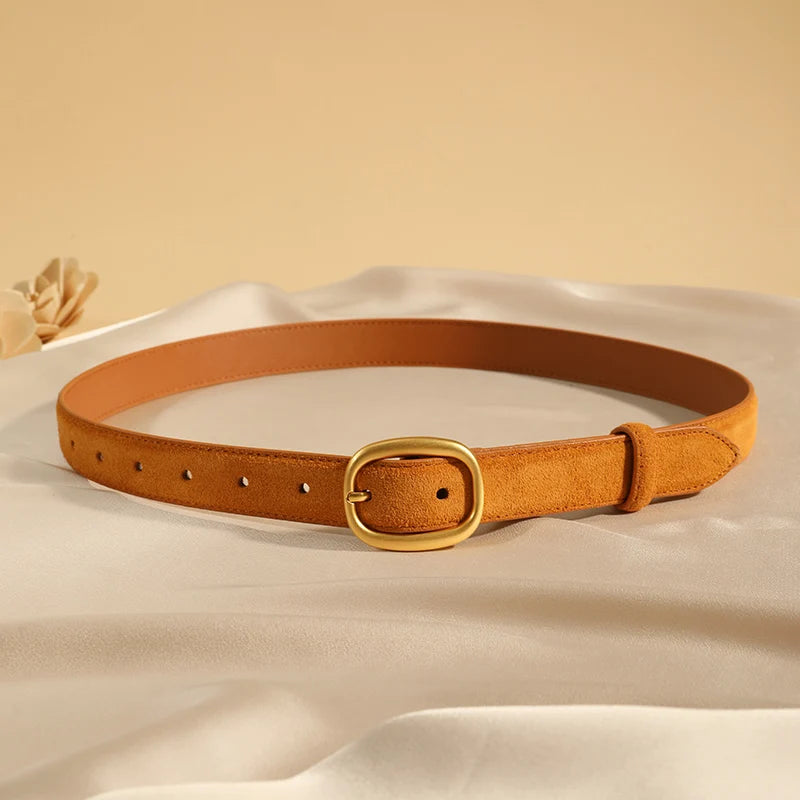 Suede Leather Skinny Fitted Belt/ Slim Waistband/Gold Buckle black Gray Casual Accessory for Jeans Pants & Dresses.