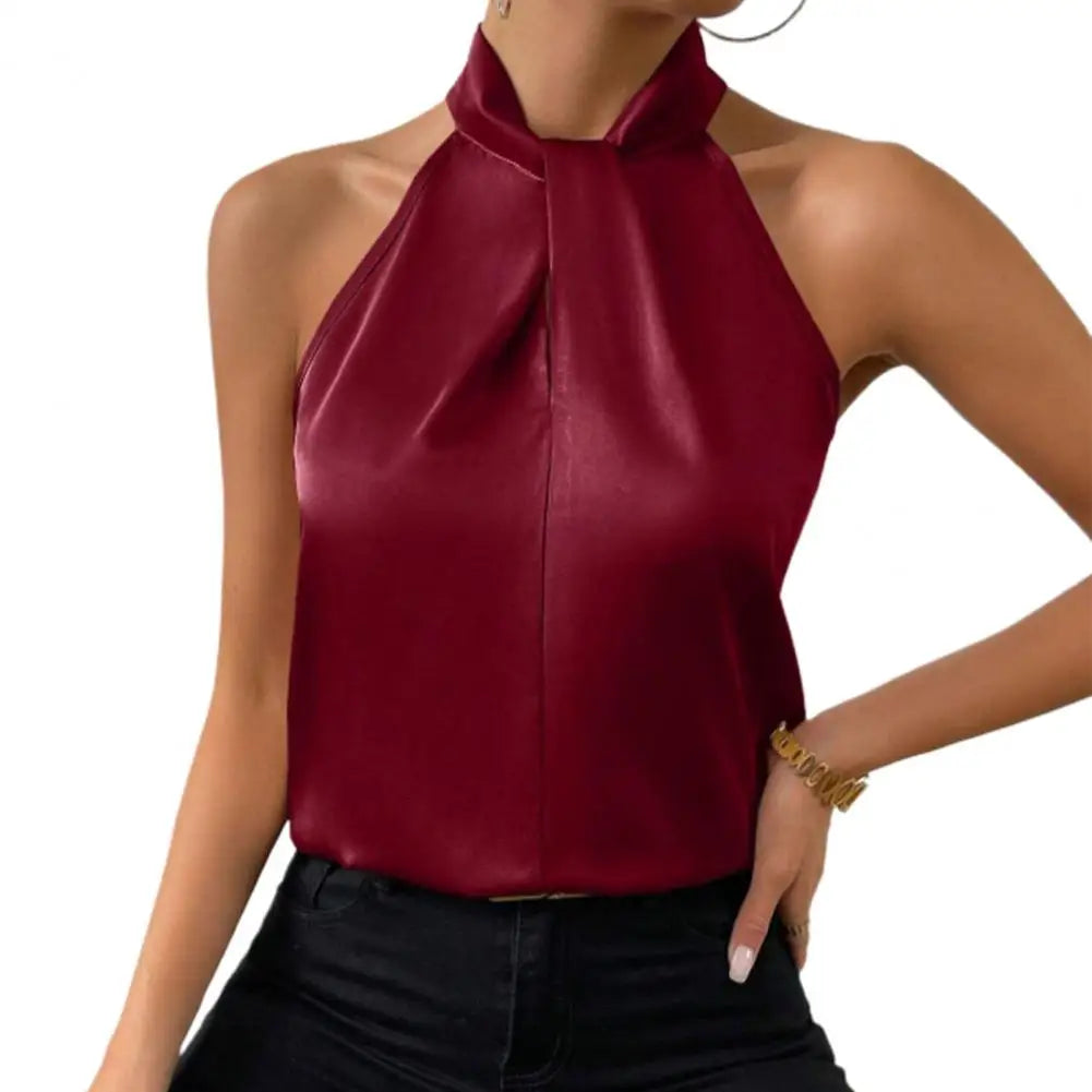 Halter Off Shoulder’s Backless Top’s/ Satin Backless Female Camisole Top/Devine Holiday Blouse/Hanging Neck Strap Vest.