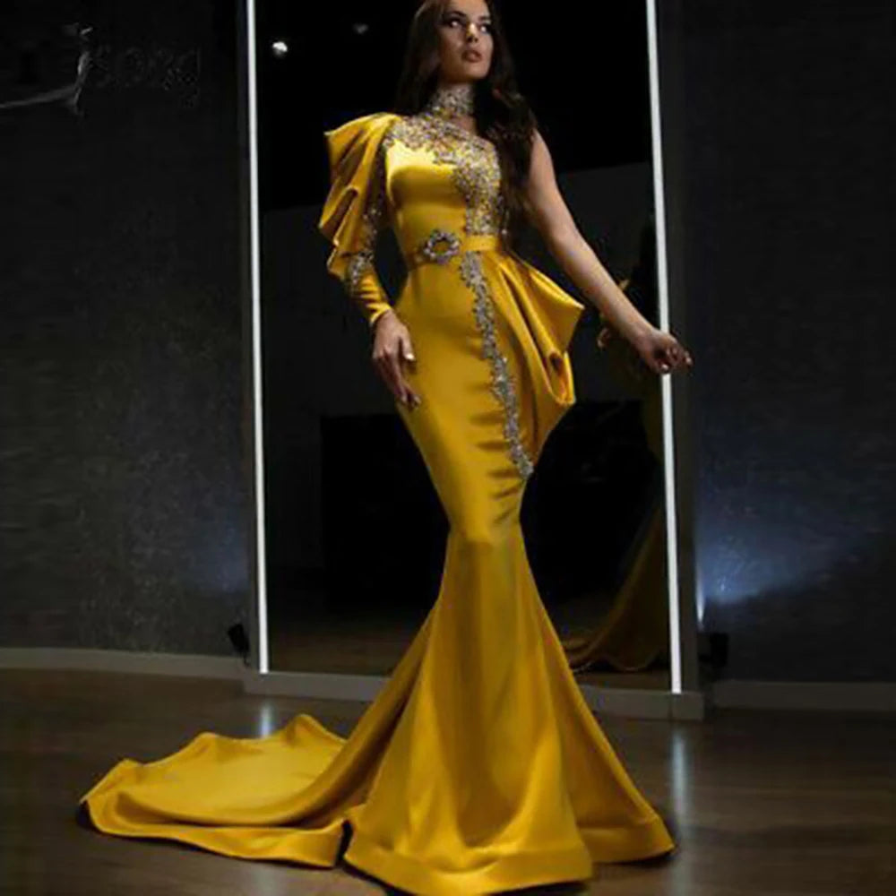 Luxury Sequin Evening Dress/Off Shoulder Irregular Chic Sleeve Party Cocktail/Maxi Fishtail Floor-Length.