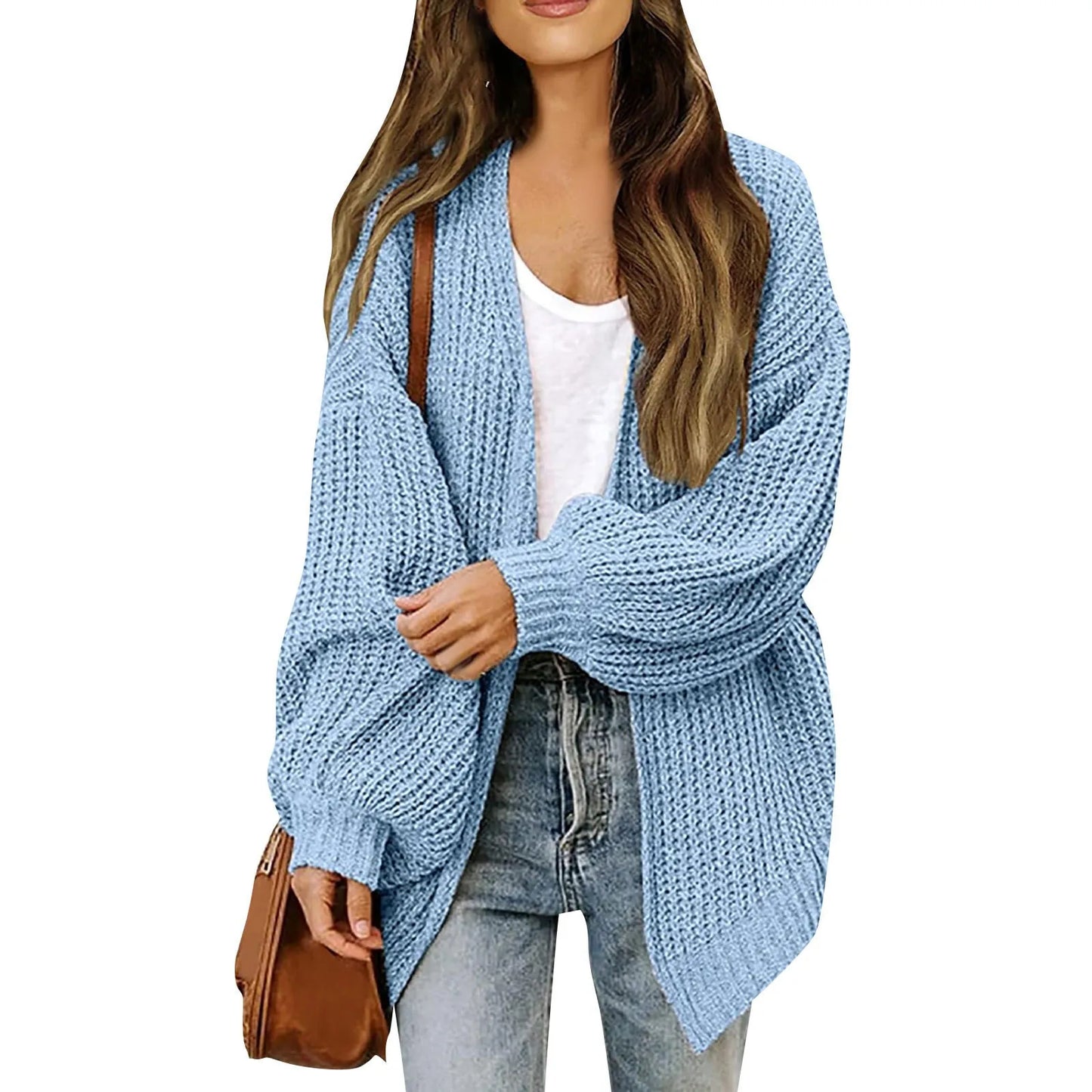 Lantern Sleeve Thick-Knit Cardigan | Timeless Elegance Knit