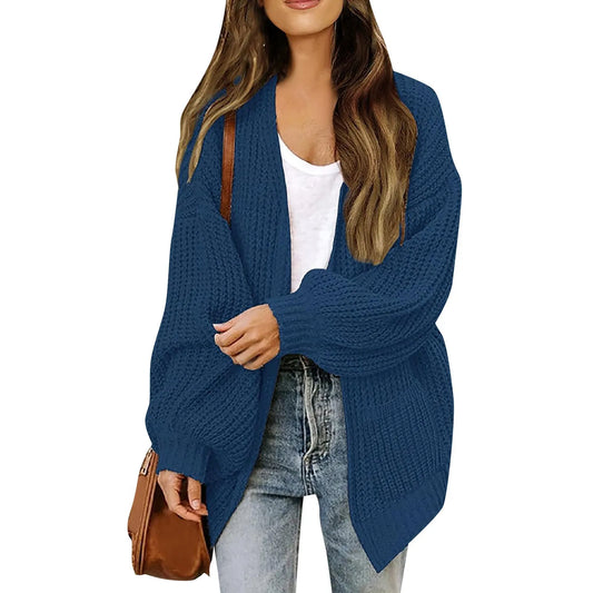 Lantern Sleeve Thick-Knit Cardigan | Timeless Elegance Knit