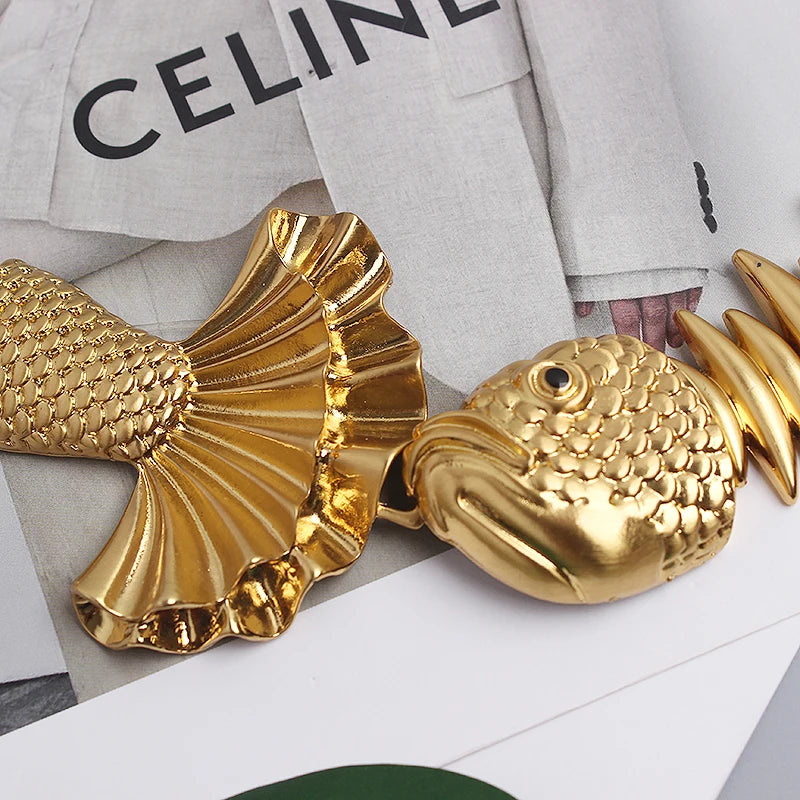 New Luxury Designer Belts For Women/High Quality Brand/Female Elastic Gold Belt’s/Ladies Waist Fish Metal Dress Waistband.