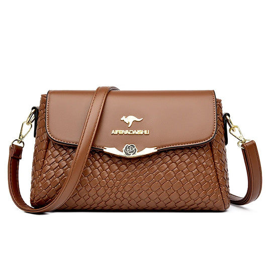 Versatile Luxury Handbag/Pu Leather Knitting/Shoulder Crossbody Bags/Cell Phone Pocket interior Zipper.