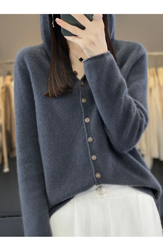 Women’s Soft Knit Hooded Button-Up Cardigan | Cozy Lightweight Hoodie Sweater for Fall & Winter | Casual Chic Layering Top