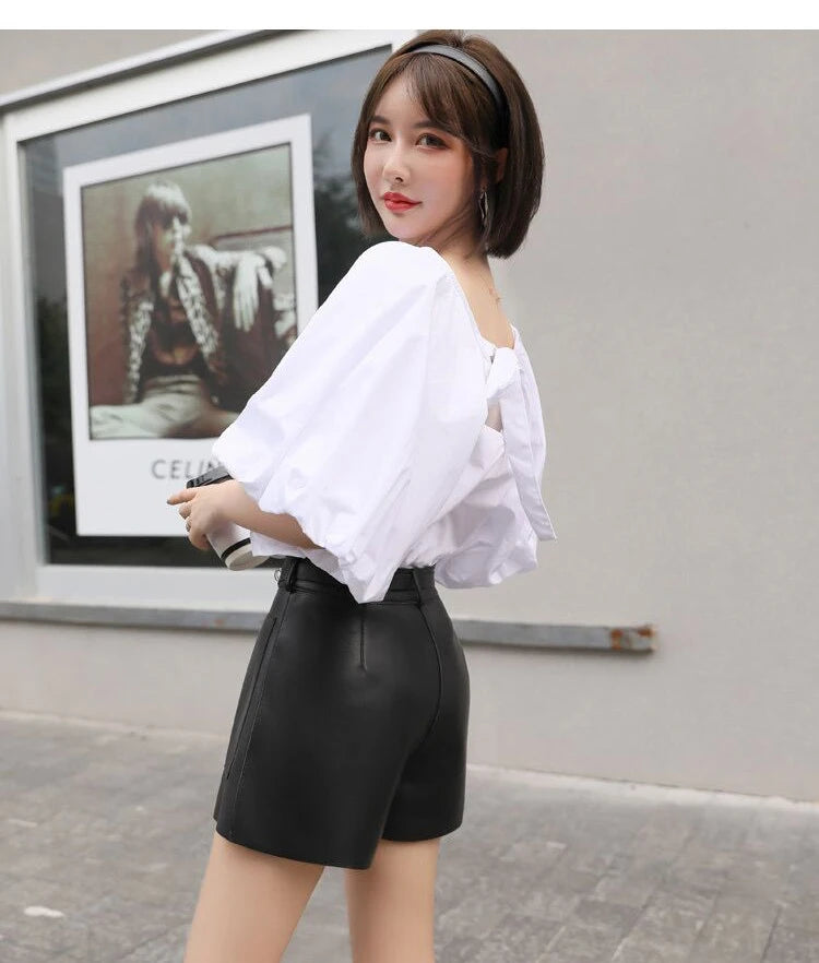 Luxury High-Waisted Faux Leather Tailored Shorts – Structured Designer-Inspired Statement Piece