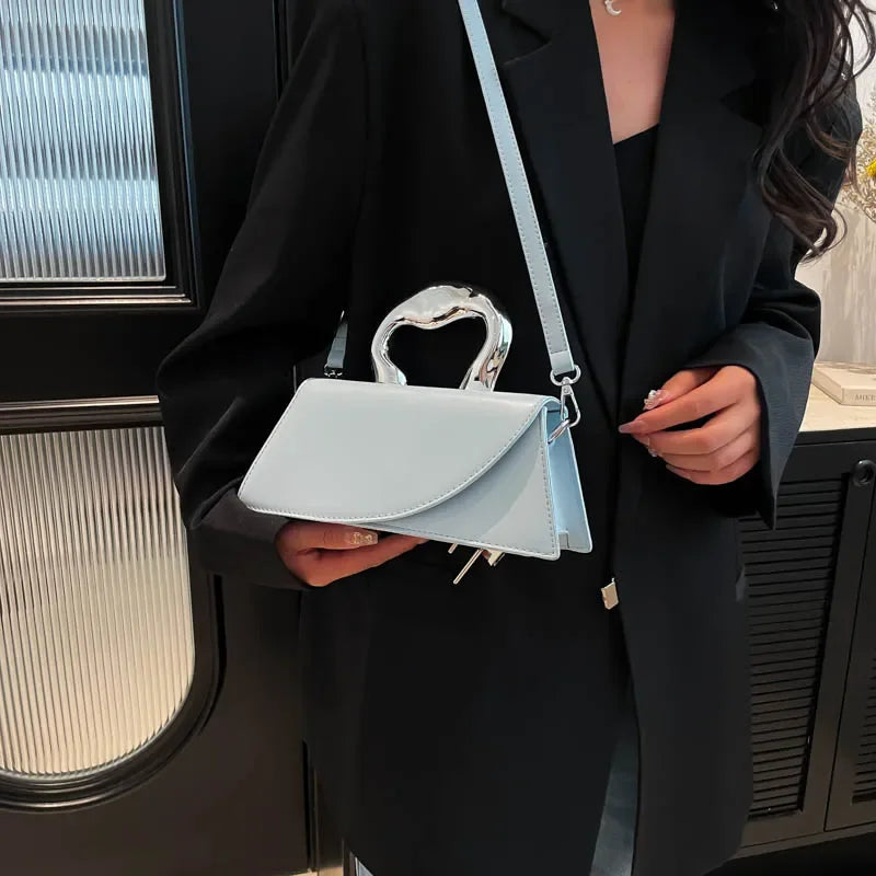 Luxury Heart Handle Mini Handbag – Structured Crossbody & Clutch Purse with Metallic Top Handle