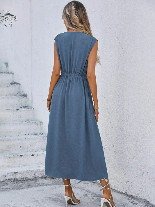 Elegant Sleeveless Waist Tie Midi Dress for Women – Romantic Vacation A-Line Summer Dress | Casual Chic Date Night Outfit | Modern Blend Boutique