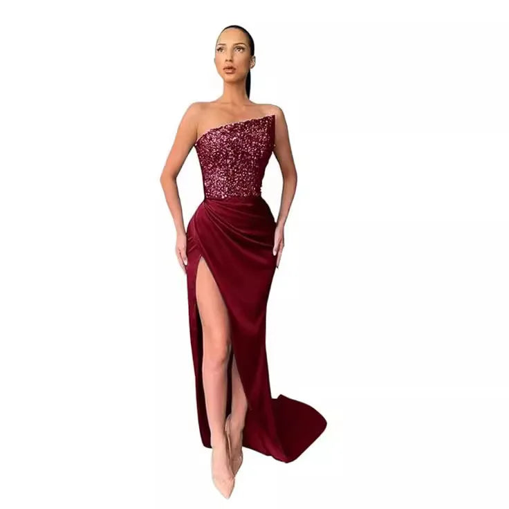 Sequin Pullover Sleeveless Mid-length/ Evening Dress/Elegant Chest Wrapping Dress.