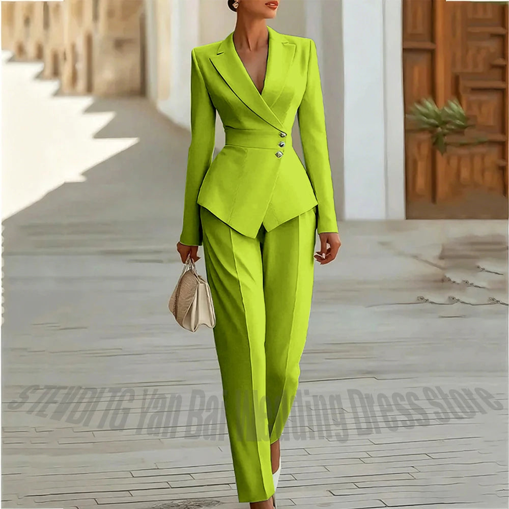 Modern Blend Boutique Luxury Tailored 2-Piece Women’s Suit Set – Elegant Slim Fit Business & Formal Blazer Trouser Outfit