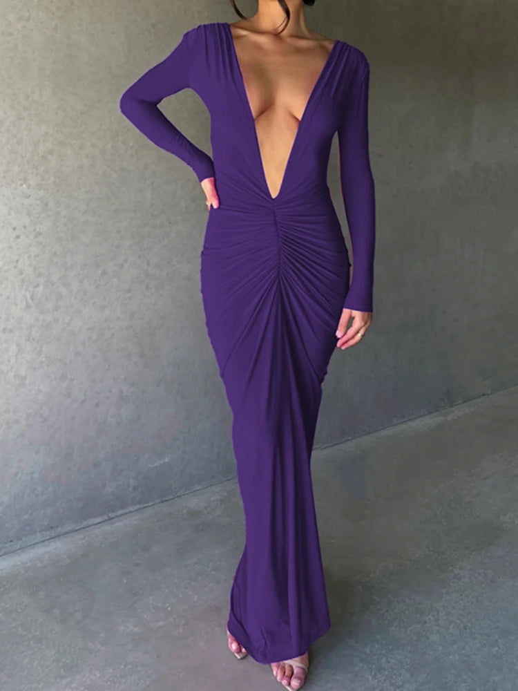 Reversible Deep V Backless Maxi Dress