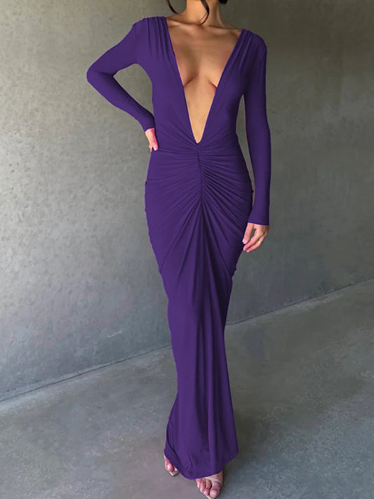 Reversible Deep V Backless Maxi Dress