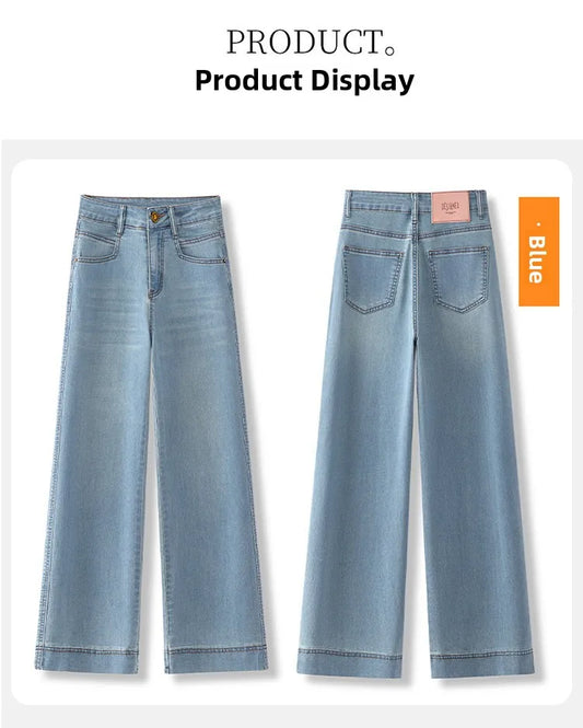 Women’s High-Waist Wide-Leg Jeans | Retro Straight-Leg Denim Pants | Light & Dark Wash