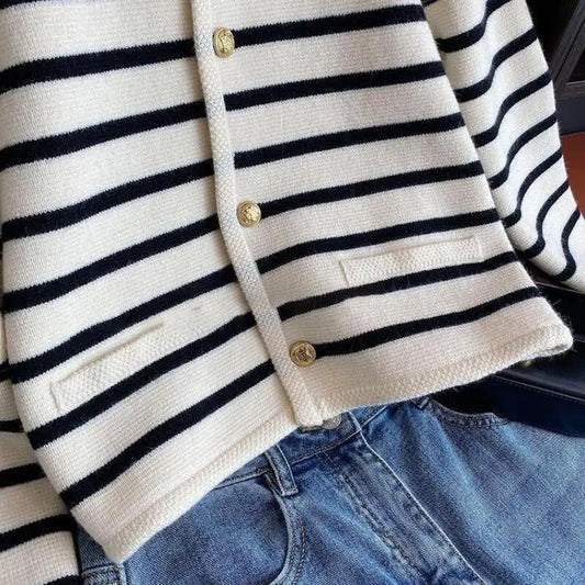 Women’s Striped Knitted Cardigan – O-Neck Long Sleeve Short Sweater Jacket | Spring Fall Versatile Knit Top
