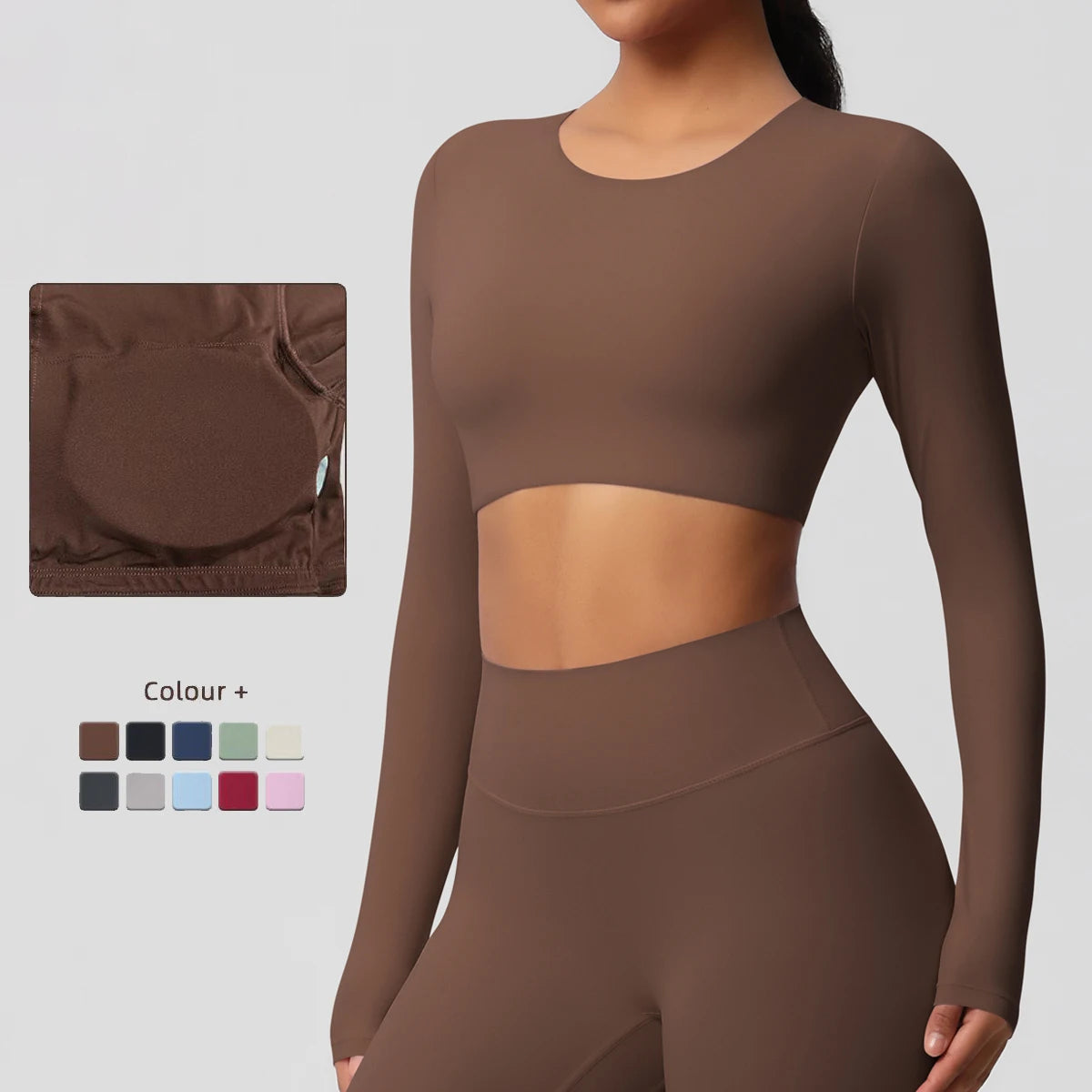 Solid Yoga Shirt’s/Women Long Sleeve With Padded Fitness Running Gym Clothes/Workout Dry Fit Breathable High Elastic Sports Top.