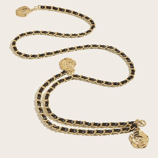 Luxury Quality Metal Waist Chain Belts/Women Round Flower Pendant Chain Strap Rope  Fine For a Waistband Dress.