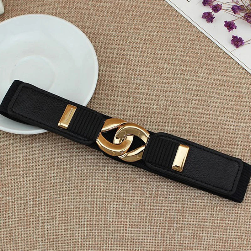 Female Wide Elastic Belt/Waistband Metal Buckle Belt/Women Waist Band Cummerband Sweater Coat Clothing Accessories.