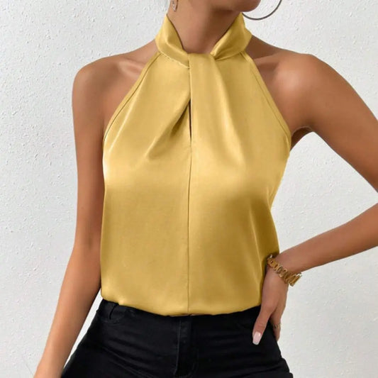 Halter Off Shoulder’s Backless Top’s/ Satin Backless Female Camisole Top/Devine Holiday Blouse/Hanging Neck Strap Vest.
