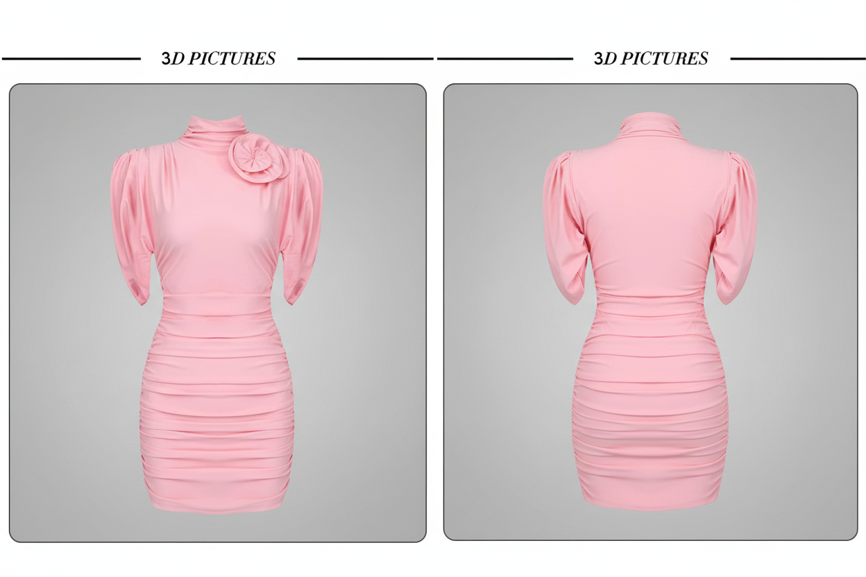 VC Pink Floral Draped Mini Dress – Chic Short Sleeve Dress for Women VC Pink Sheath Dress.